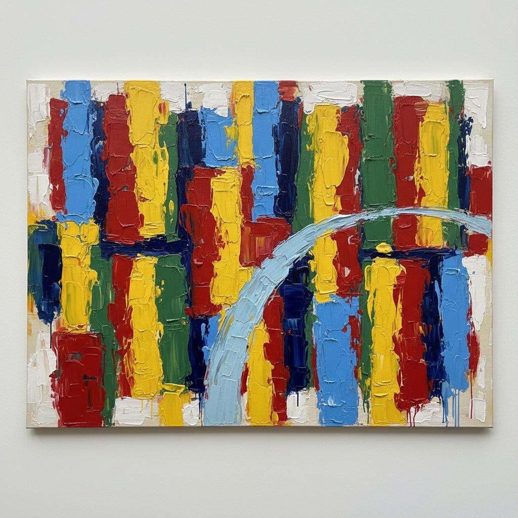 Rhythmic Verticality In Primary Pigment With A Translucent Azure Arc Masterpiece — Christian Noiret