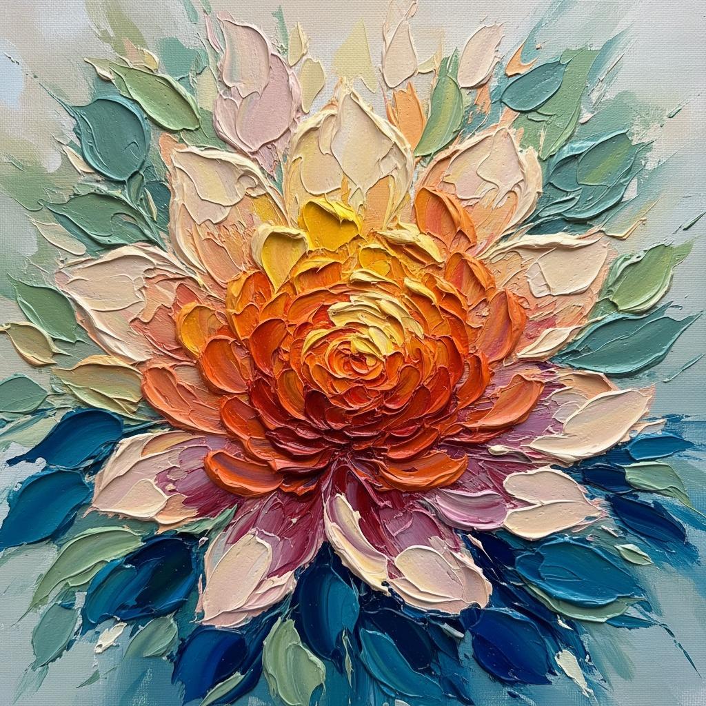 Radiant Core Of Embers: A Monumental Impasto Study In Floral Expansion — Christian Noiret