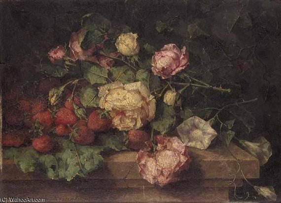 Still Life Of Roses And Strawberries — Margaretha Roosenboom