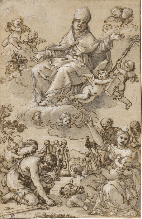 Study For An Altarpiece With Saint Thomas Of Villanova In Glory, The Needy Receiving Alms Below — Giacinto Gimignani