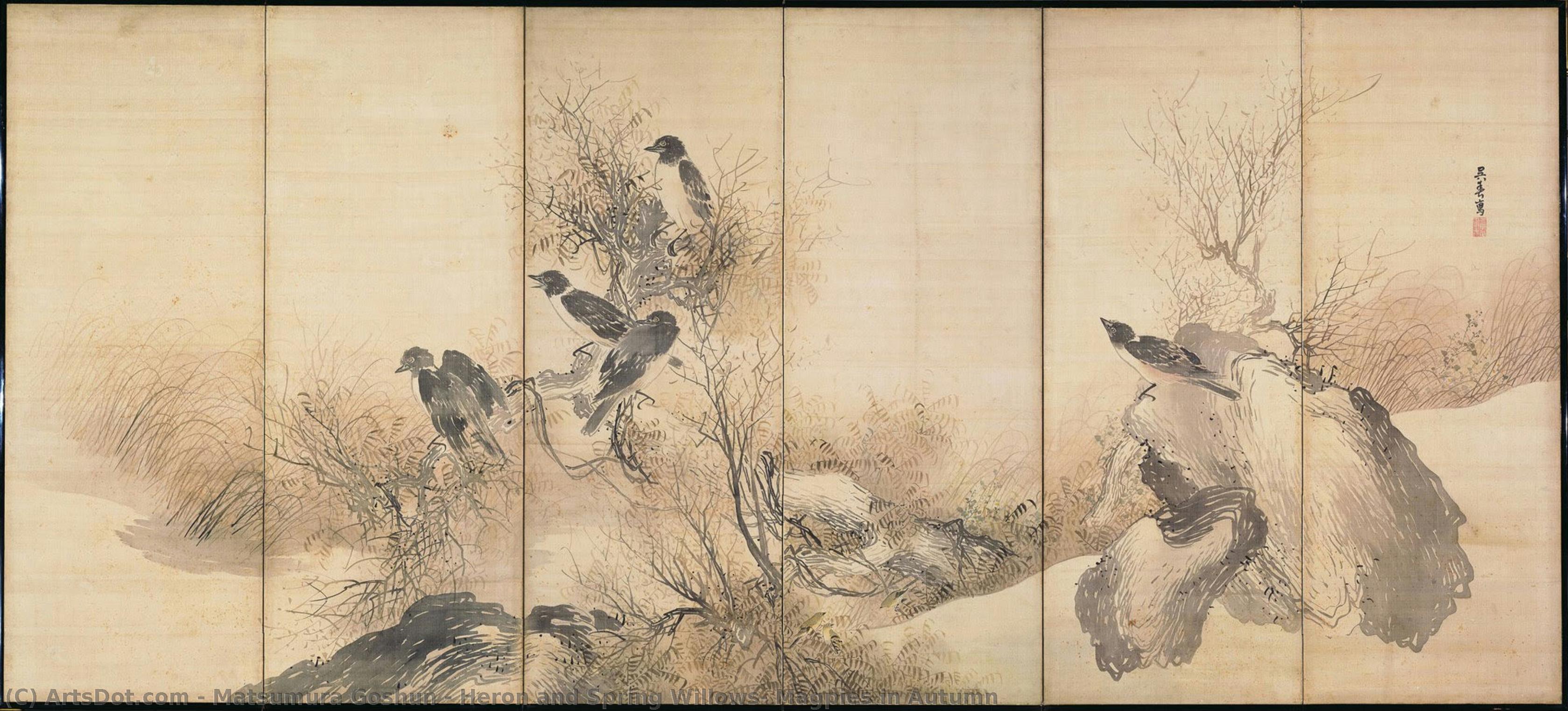 Heron And Spring Willows; Magpies In Autumn — Matsumura Goshun