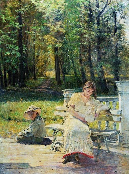 Olenka And Kolya On The Steps — Konstantin Yegorovich Makovsky