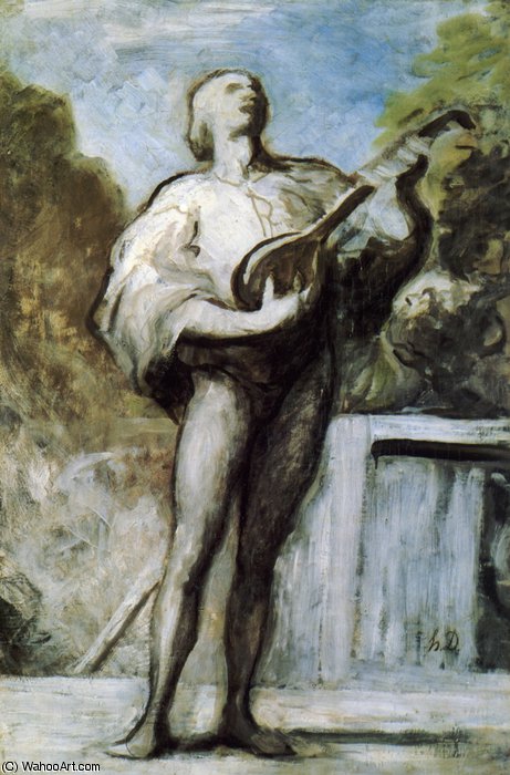 Le Troubadour, Huile Sur Toile The Troubadour, Oils On Fabric — Honoré Daumier