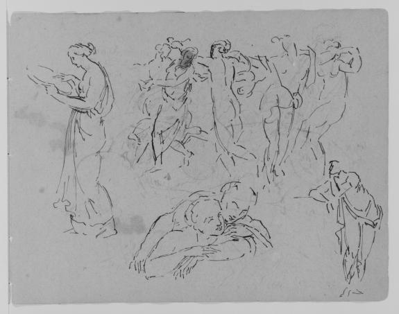 Sketches Of Two Women, A Man Fighting A Beast, Two Furniture Fragments — Thomas Sully