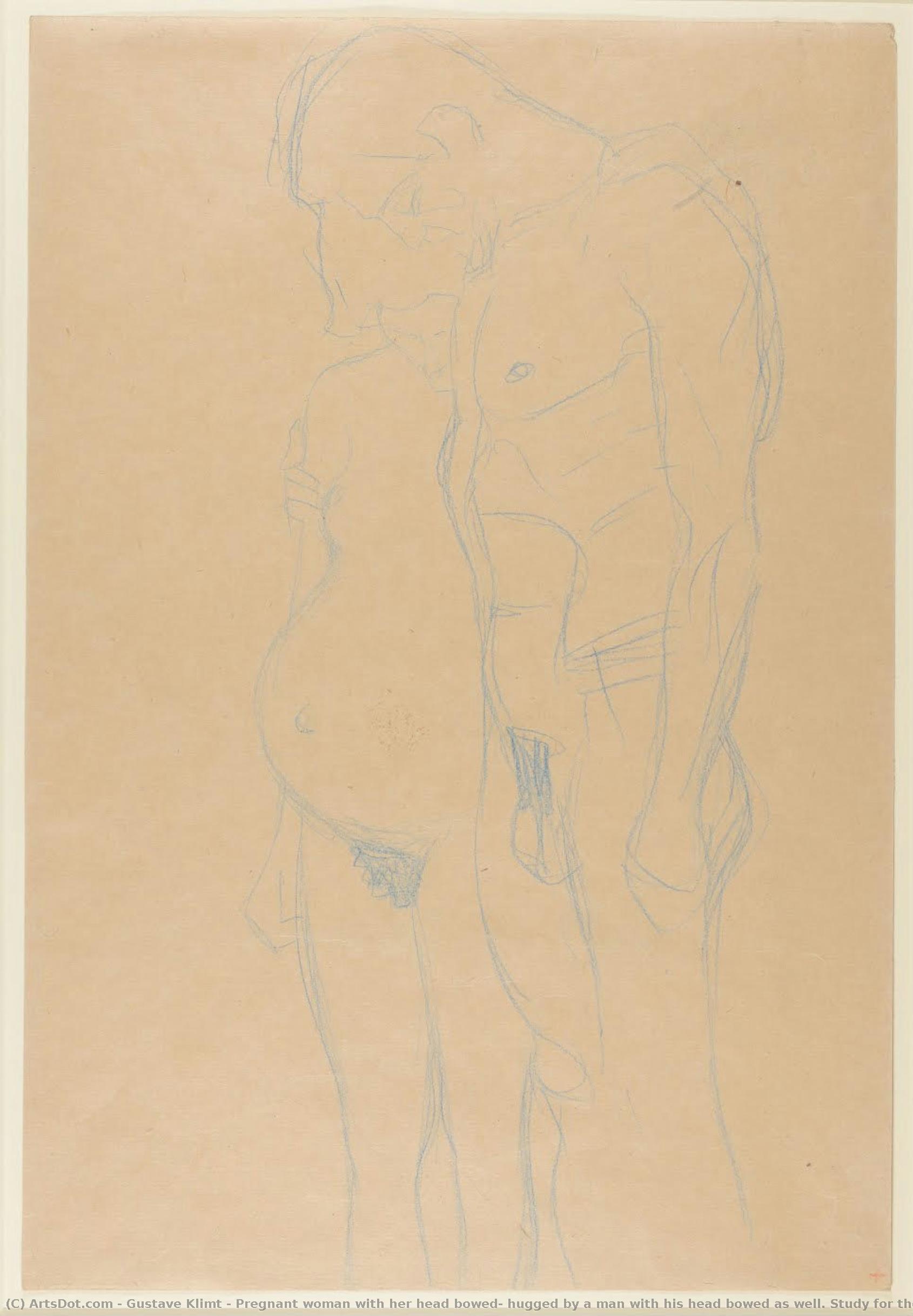 Pregnant Woman With Her Head Bowed, Hugged By A Man With His Head Bowed As Well. Study For The Painting — Gustav Klimt