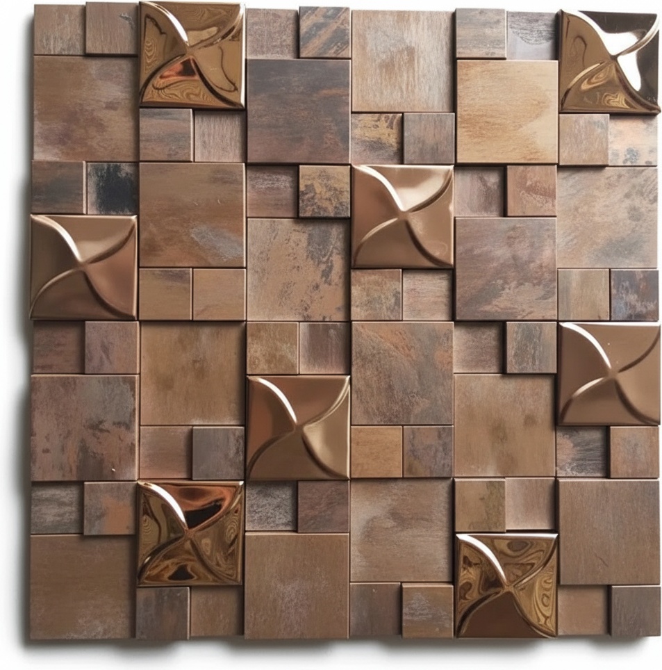 Copper & Stainless Steel Geometric Mosaic Wall Tiles