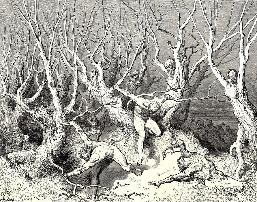 "inferno, Canto 13, Linija 120. „brže Sada,“ Najavljujući Poziv Smrti!“ — Gustav Dore
