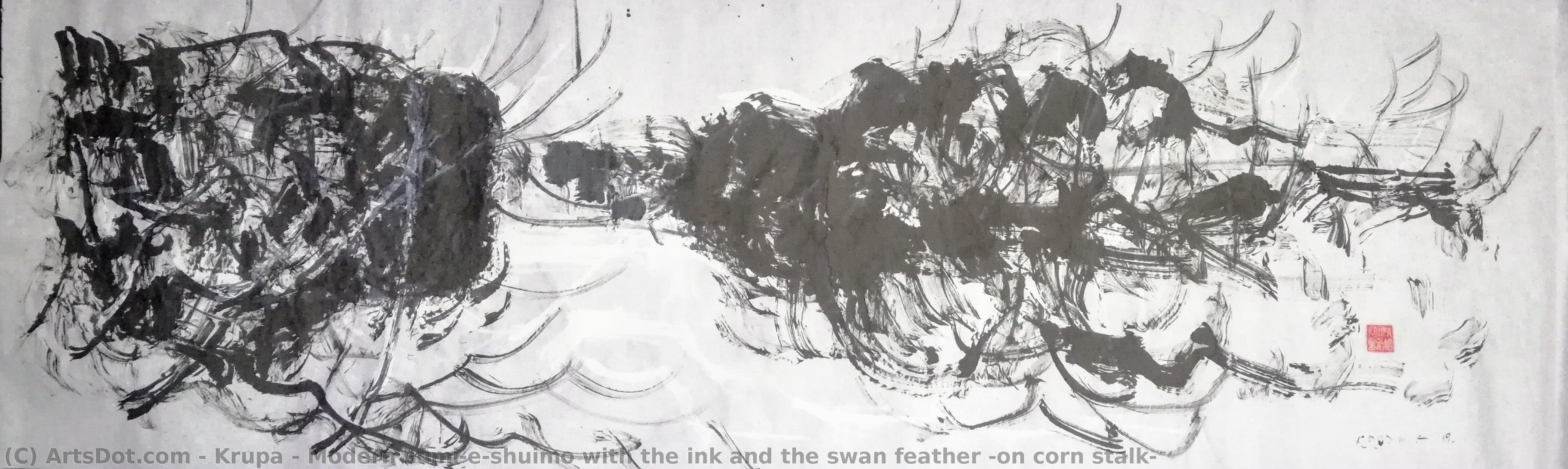 Modern Sumi-e/shuimo With The Ink And The Swan Feather (on Corn Stalk) — Alfred Freddy Krupa
