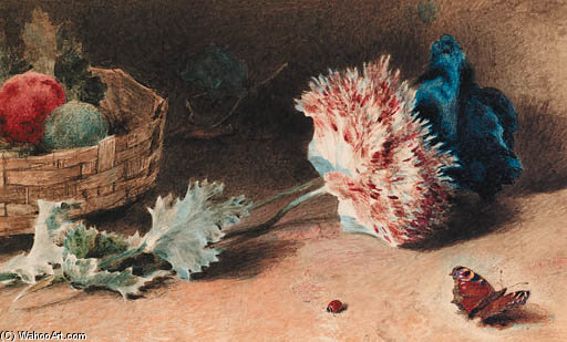 Still Life With Fruit In A Basket And A Peony — William Henry Hunt