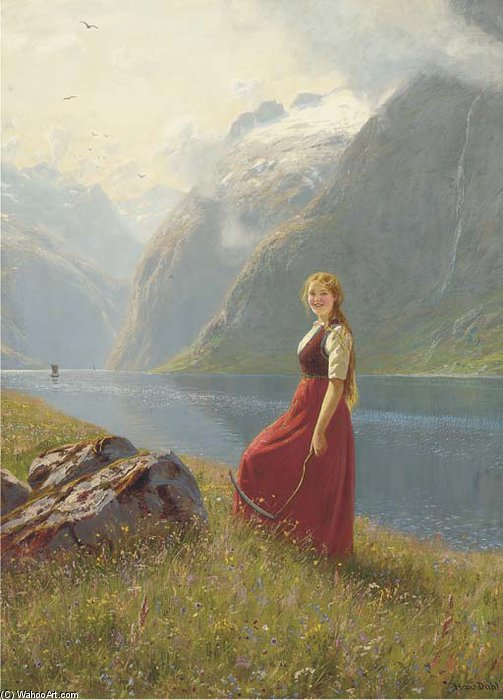 A Young Harvester At A Sunlit Fjord — Hans Dahl