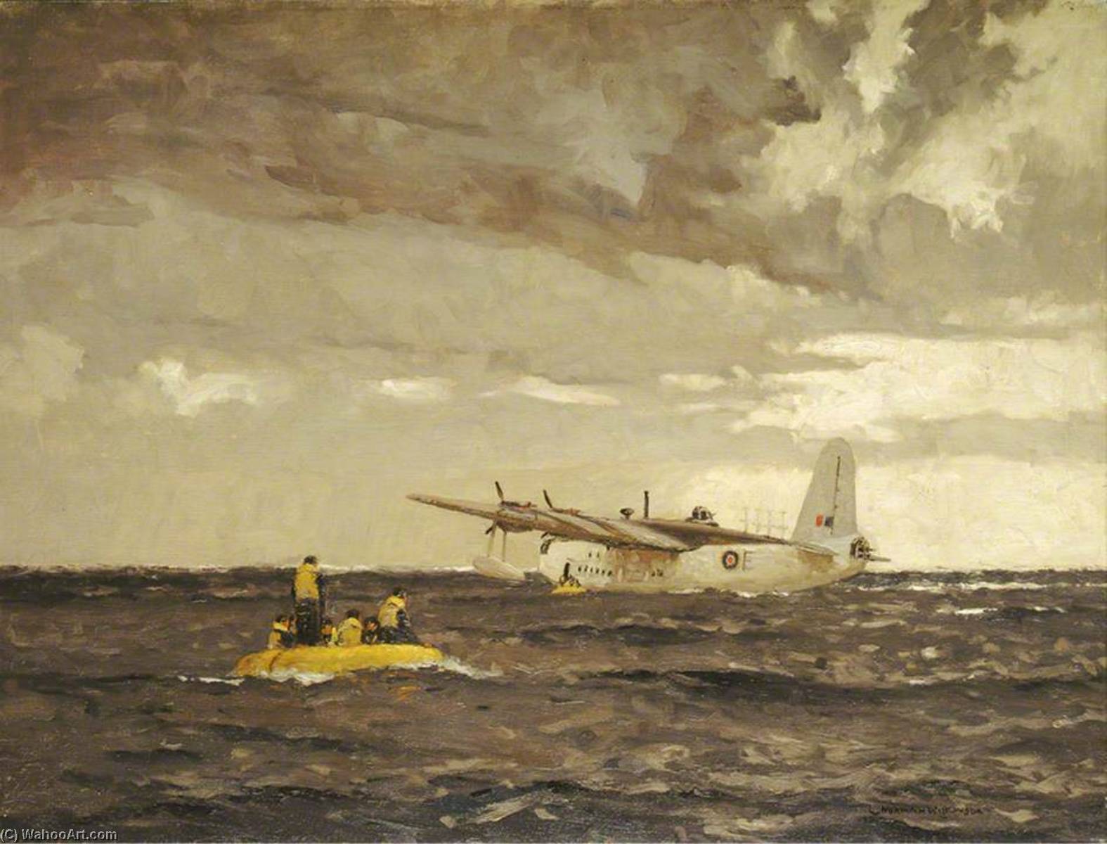 A Sunderland Flying Boat Rescuing The Crew Of A Liberator — Norman Wilkinson