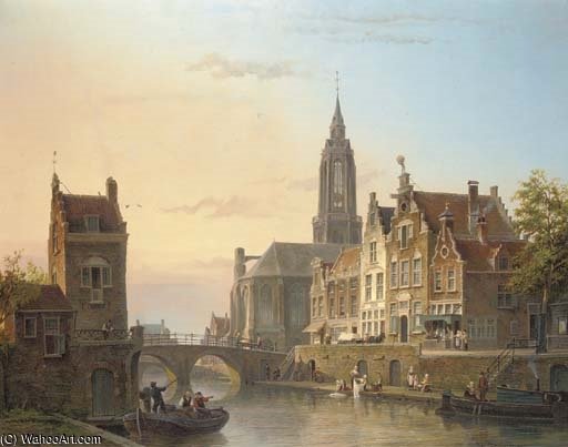 A View Of A Canal In A Dutch Town — Cornelis Christiaan Dommelshuizen