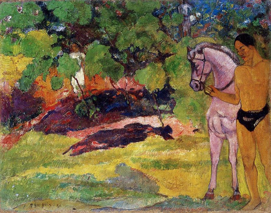 Dans La Vanillère, Homme Et Cheval — Eugène Henri Paul Gauguin