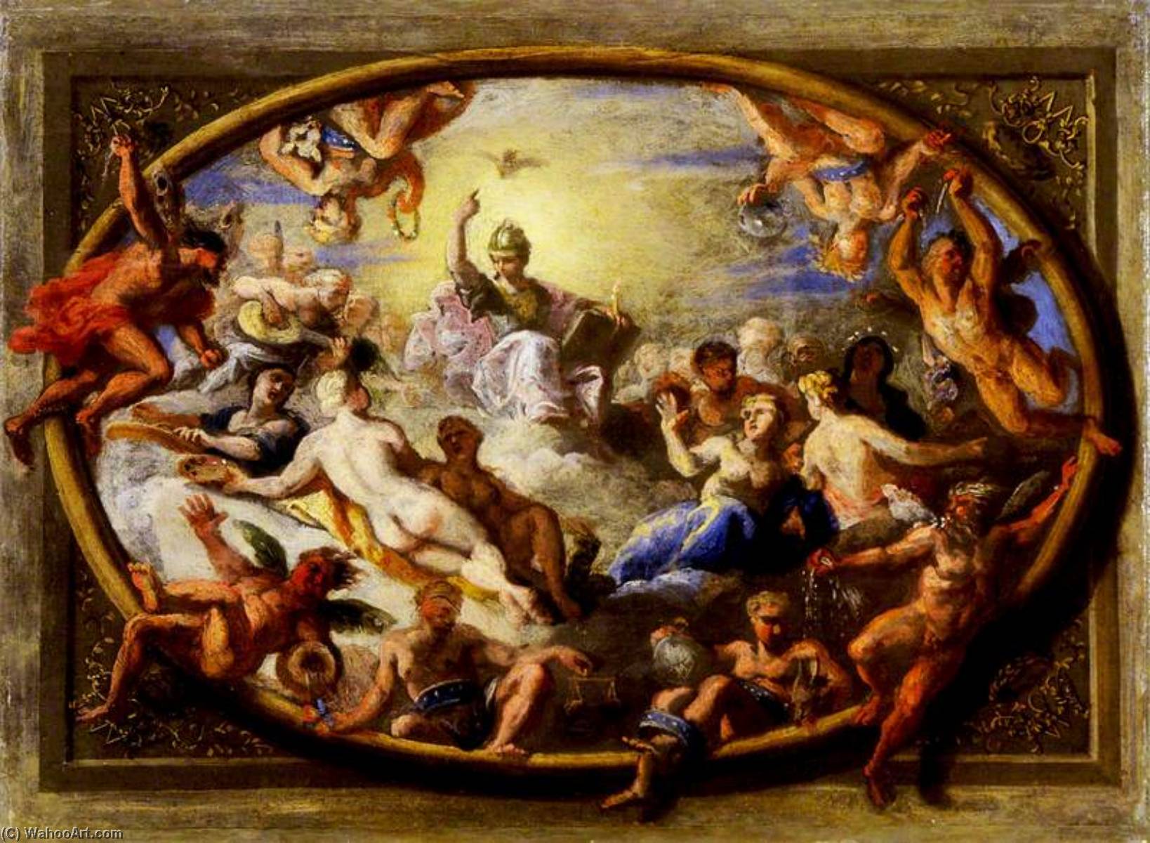 Minerva With Allegorical Figures Of The Arts And Sciences (sketch For The Ceiling Of The Banqueting House, Hampton Court Palace) — Antonio Verrio