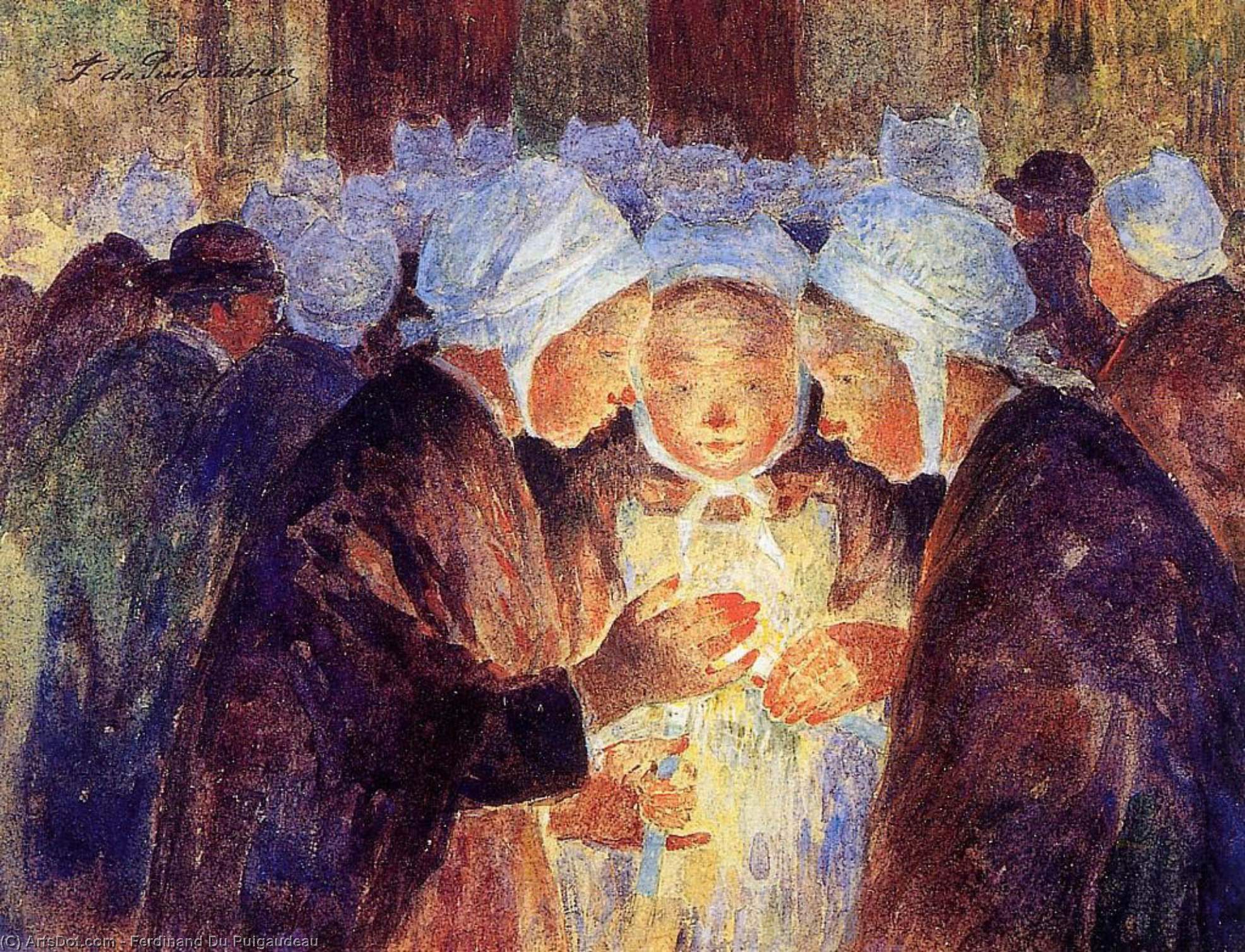 Three Breton Girls Lighting Their Candles Before The Procession — Фердинанд Ди Пуигадо