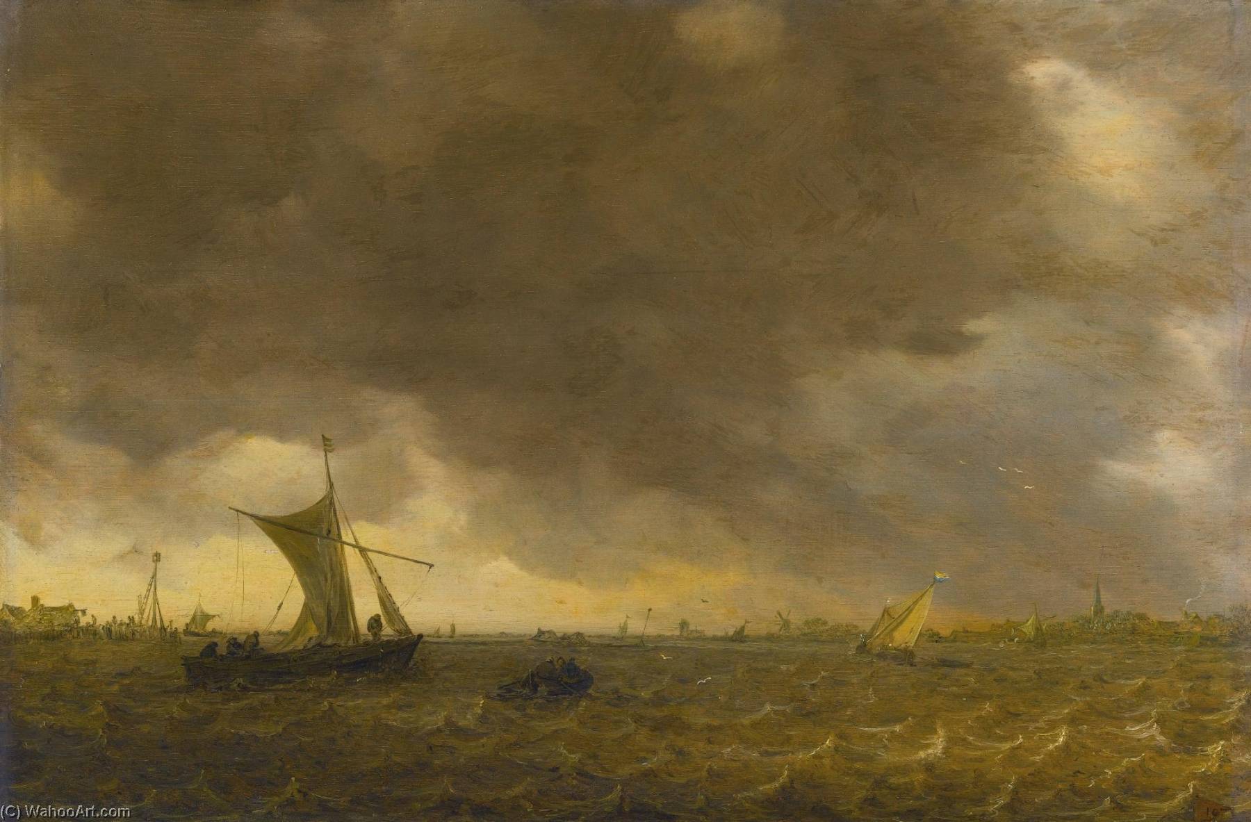 An Estuary Scene With The Onset Of A Squall And Weyschuits Lowering Their Sails — Jan Josefsz Van Goyen
