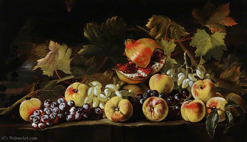 Still Life With Grapes, Peaches And Pomegranates — Giovanni Paolo Spadino