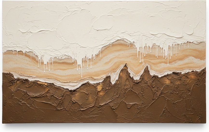 Stratified Earth: A Monumental Study Of Tectonic Layers And Descending White Impasto — David Moreau