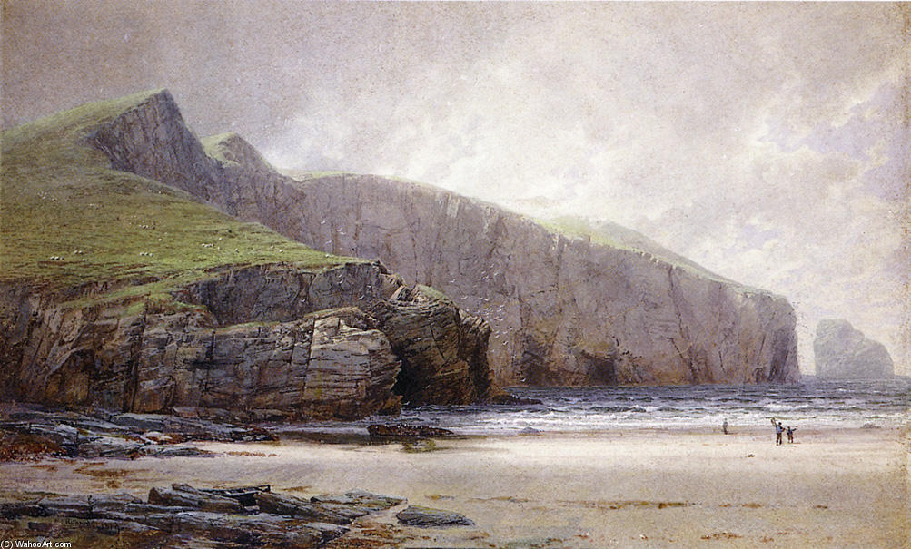 Fisherman On The Shore, Trebarwith Strand, Cornwall — William Trost Richards
