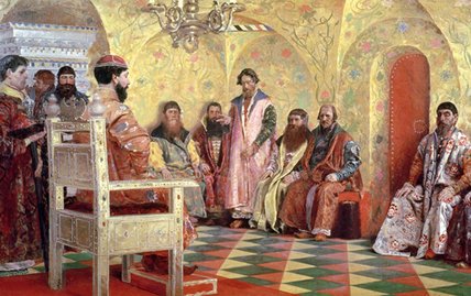 Tsar Mikhail Fyodorovich With Boyars Sitting In His — Andrei Petrovich Ryabushkin