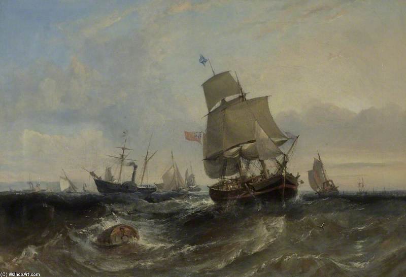 Merchant Ship And Other Vessels In A Breeze — Adolphus Knell