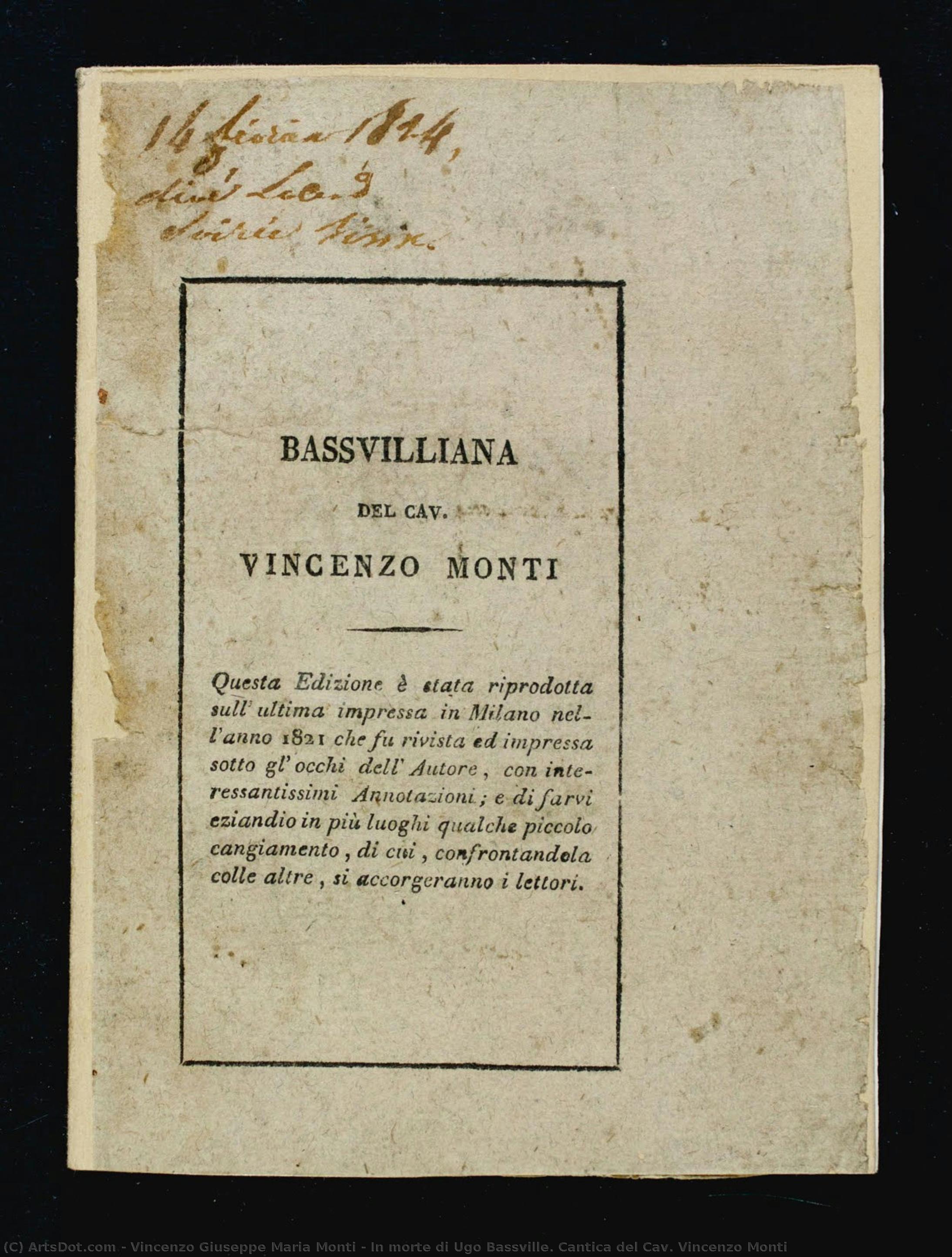 In Morte Di Ugo Bassville. Cantica Del Cav. Vincenzo Monti — Vincenzo Giuseppe Maria Monti