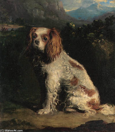A King Charles Spaniel, In A Mountainous Landscape — Ramsay Richard Reinagle