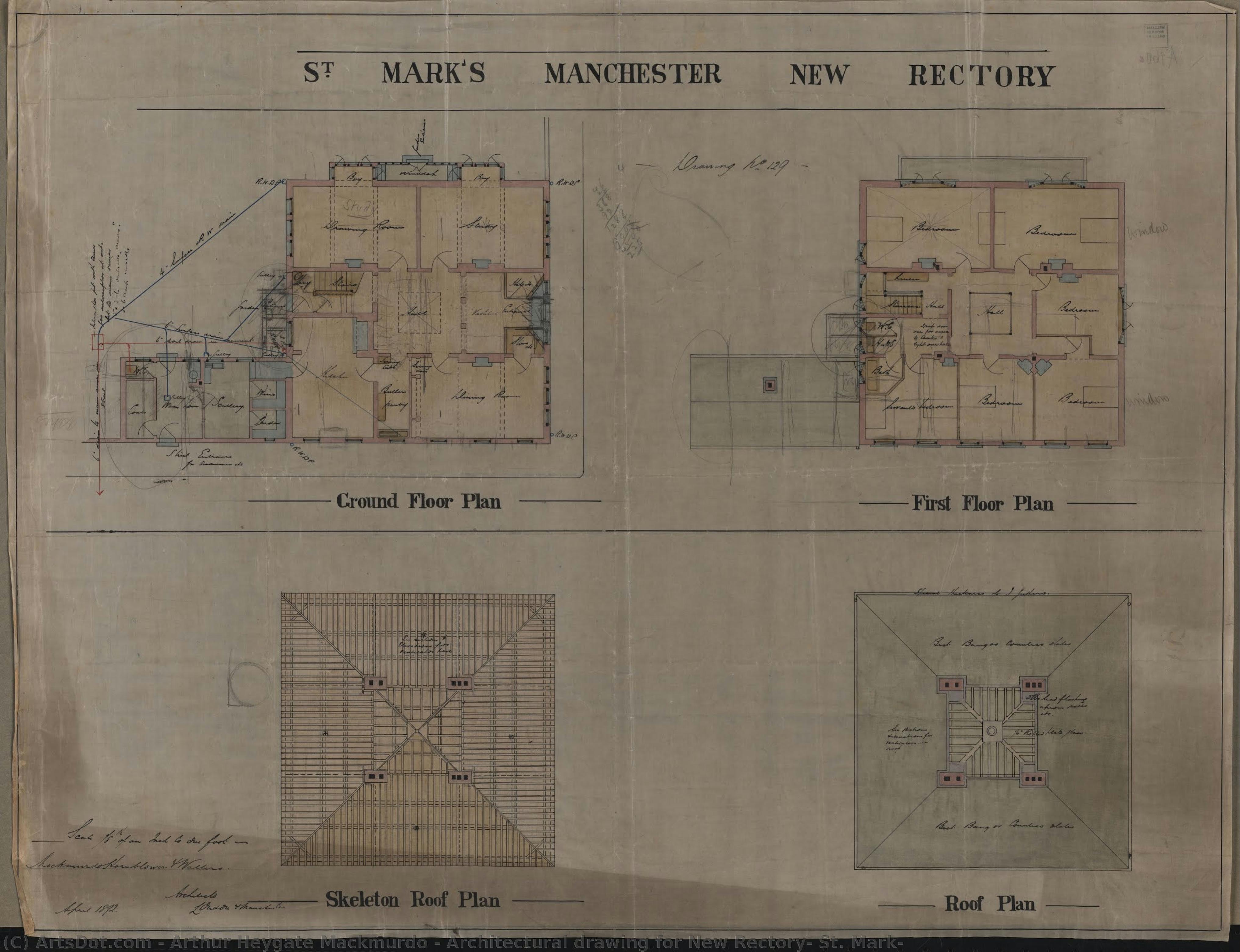 Architectural Drawing For New Rectory, St. Mark — Arthur Heygate Mackmurdo