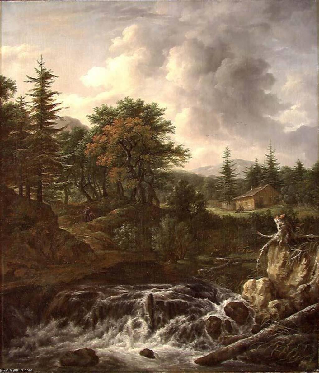 Norwegian Vill Skogegn Mountainous Landscape With Waterfall — Јохан Кристијан Дал