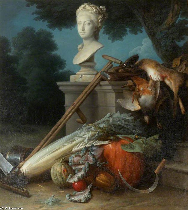 Garden Still Life With Implements, Vegetables, Dead Game And A Bust Of Ceres — Anne Vallayer-coster