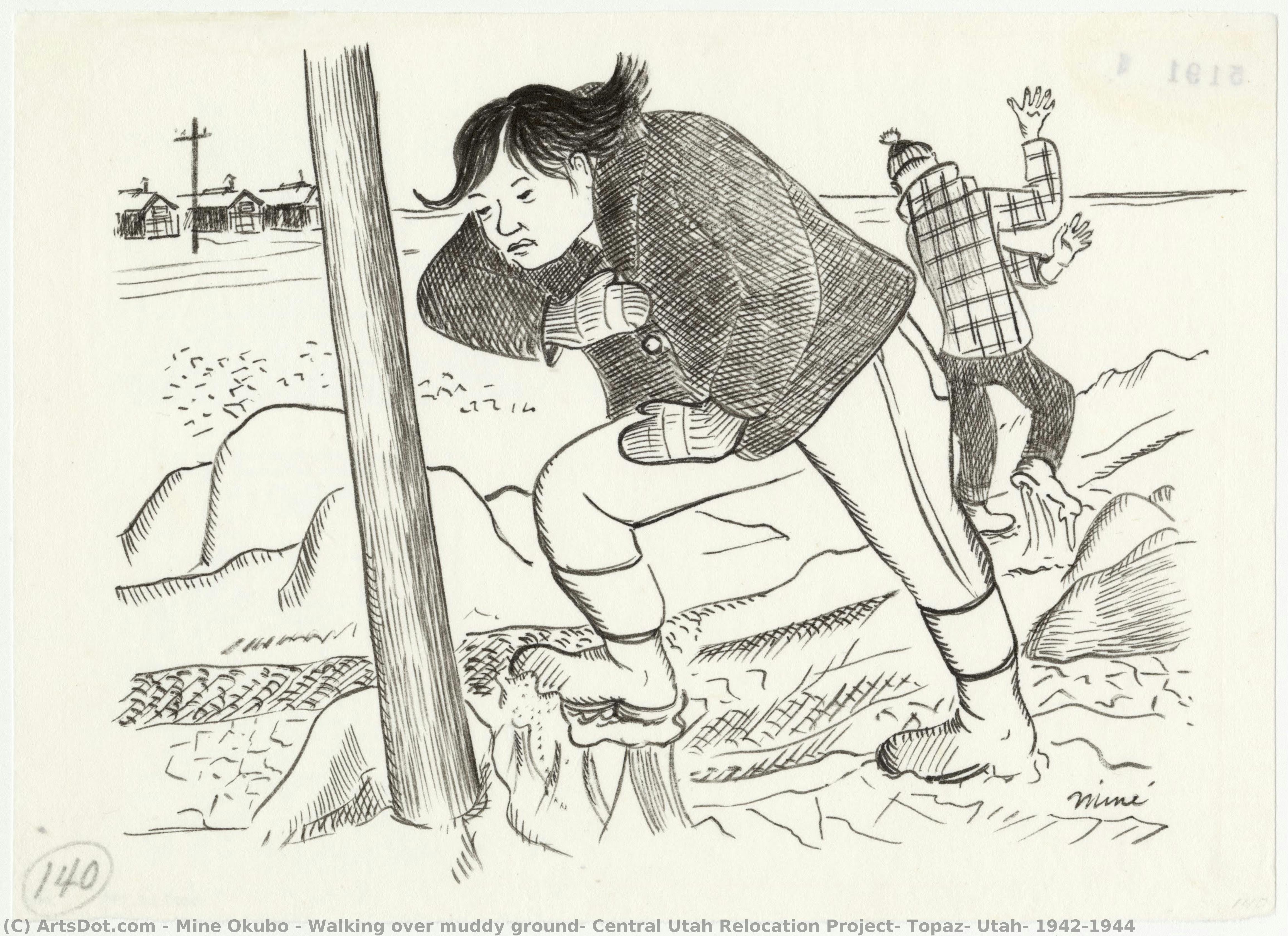 Walking Over Muddy Ground, Central Utah Relocation Project, Topaz, Utah, 1942-1944 — Мине Окубо