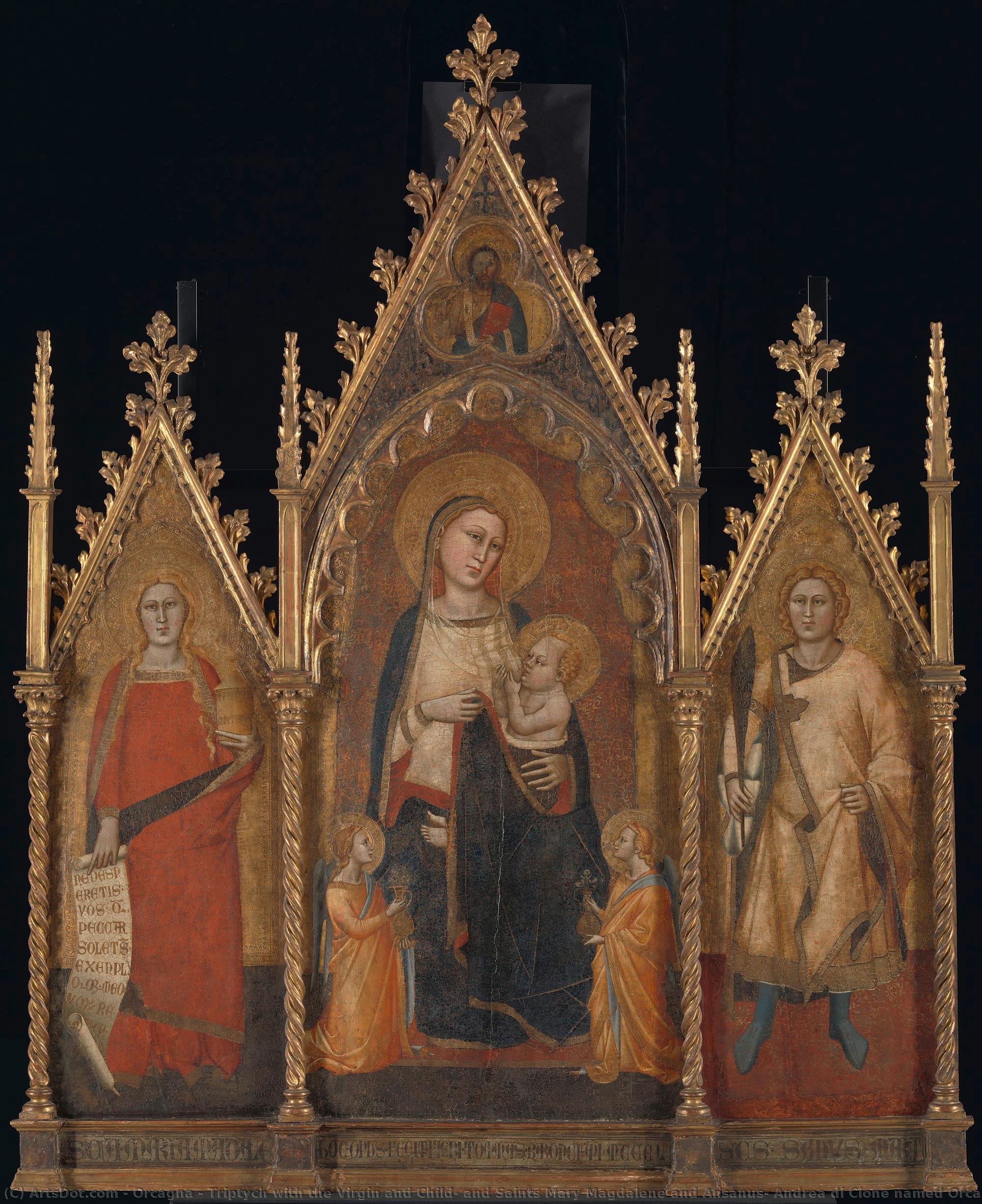 Triptych With The Virgin And Child, And Saints Mary Magdalene And Ansanus, Andrea Di Cione Named Orcagna, 1350 — Orcagna