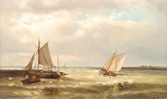 Boats At The Harbour Mouth — Abraham Hulk Senior