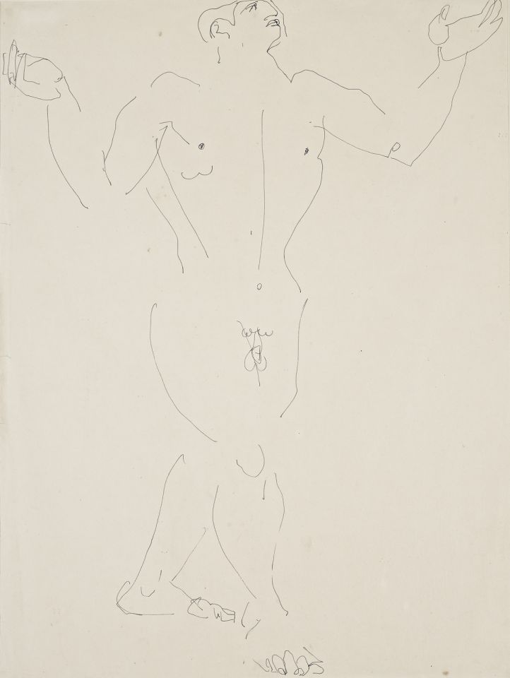 Male Nude, Walking With Palms Raised — Henri Gaudier-brzeska