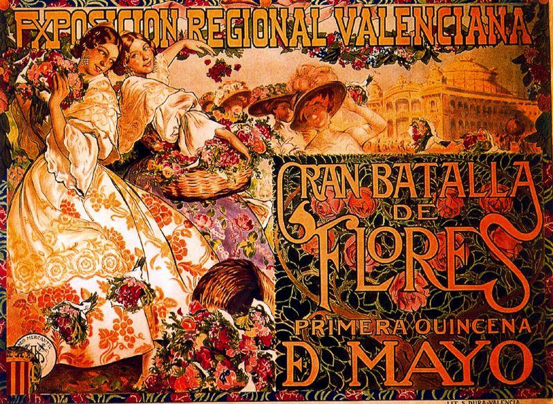 Poster For The Exposición Valenciana. Gran Batalla De Flores — José Mongrell Torrent