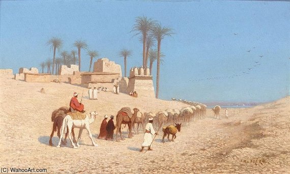 Arrival Of A Caravan At The Nile — Charles Théodore Frère Dit Frère Bey