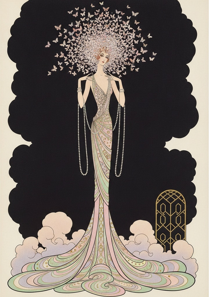 A Crown Of Pastel Butterflies Amidst Golden Geometry — Valentin Laurent De Courcey