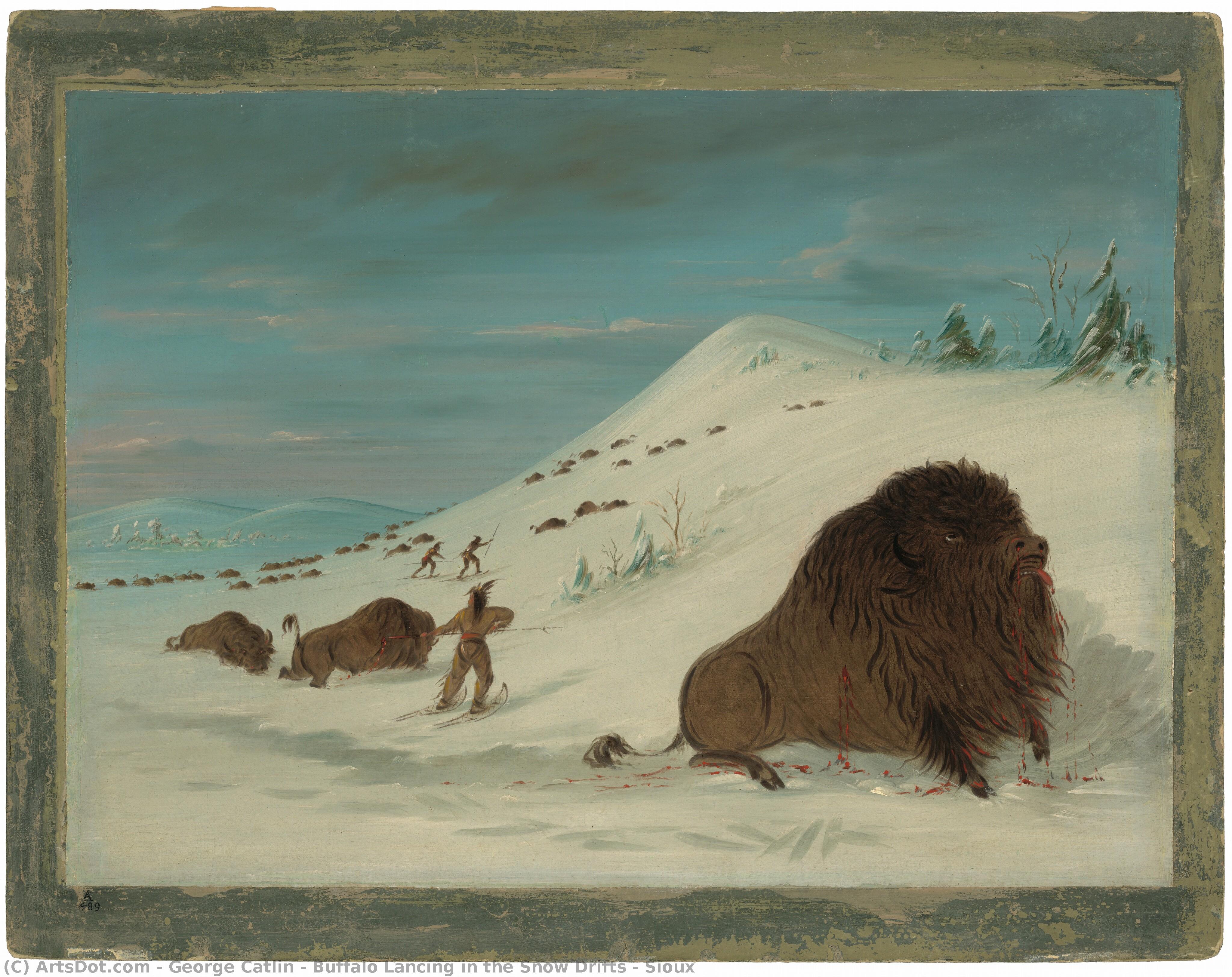 Buffalo Lancing In The Snow Drifts - Sioux — George Catlin