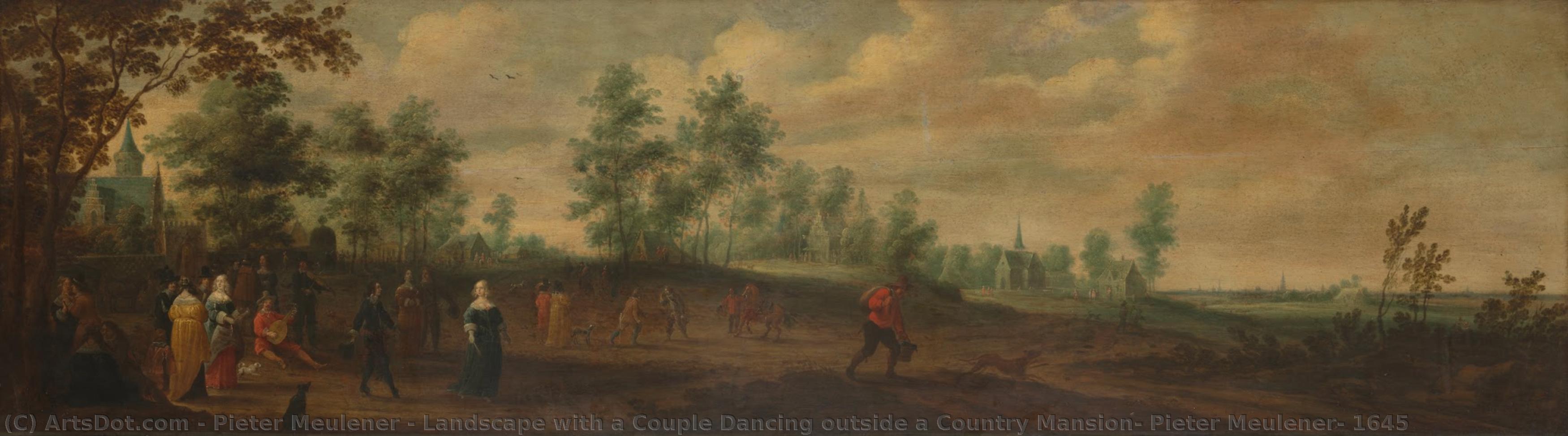Landscape With A Couple Dancing Outside A Country Mansion, Pieter Meulener, 1645 — Pieter Meulener