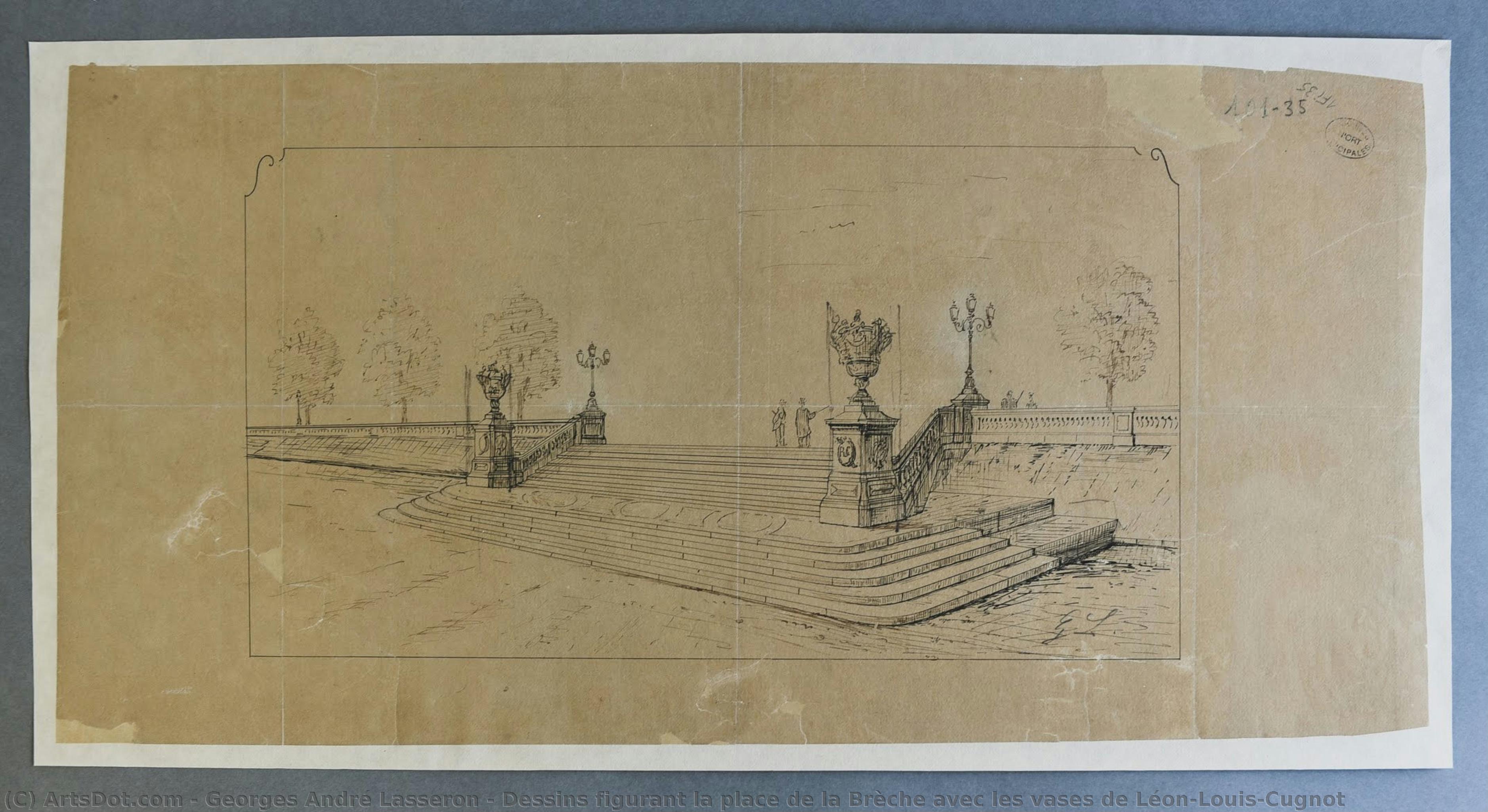 Dessins Figurant La Place De La Brèche Avec Les Vases De Léon-louis-cugnot — Georges André Lasseron