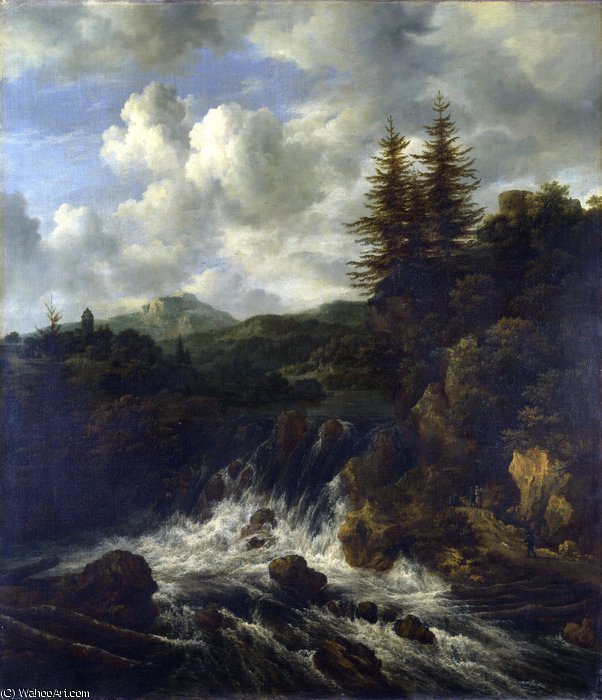 A Landscape With A Waterfall And A Castle On A Hill — Jacob Isaackszoon Van Ruisdael