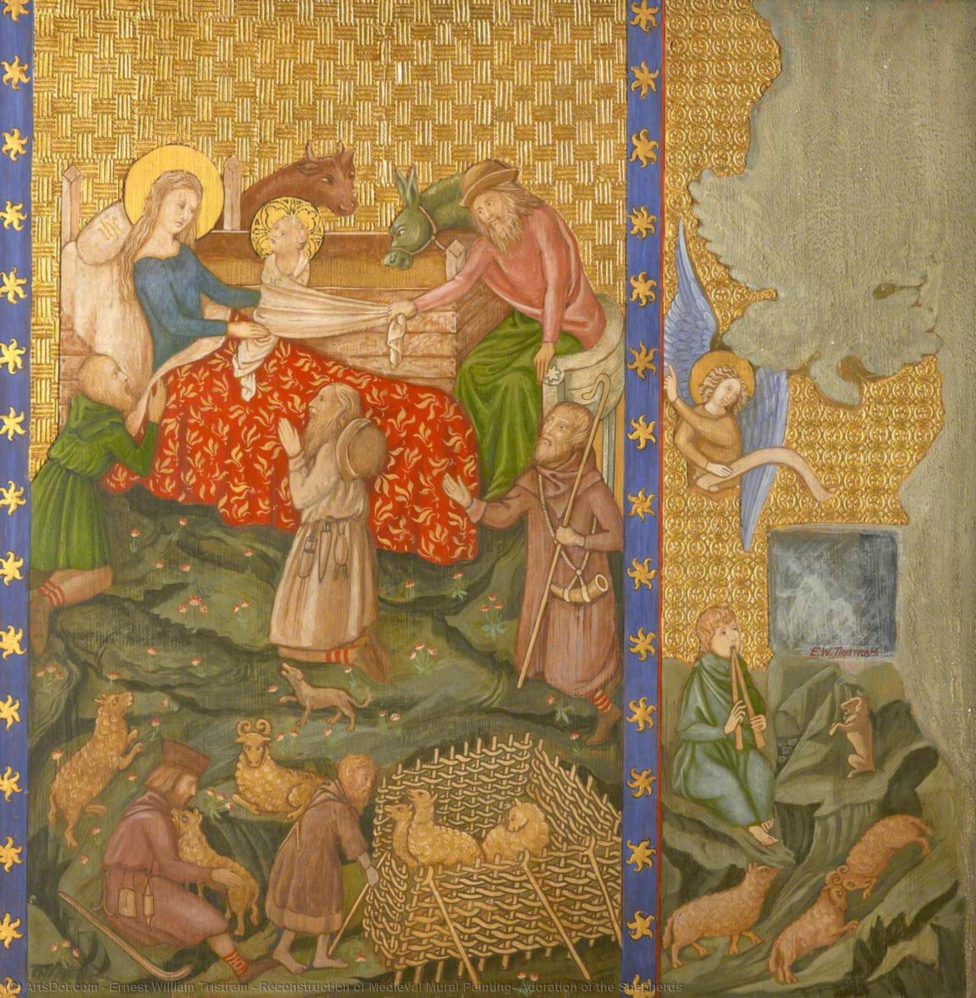 Reconstruction Of Medieval Mural Painting, Adoration Of The Shepherds — Ernest William Tristram