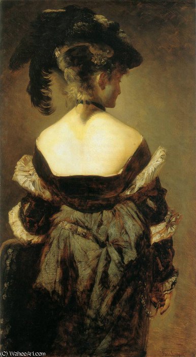 Dame Mit Federhut In Ruckenansicht — Hans Makart