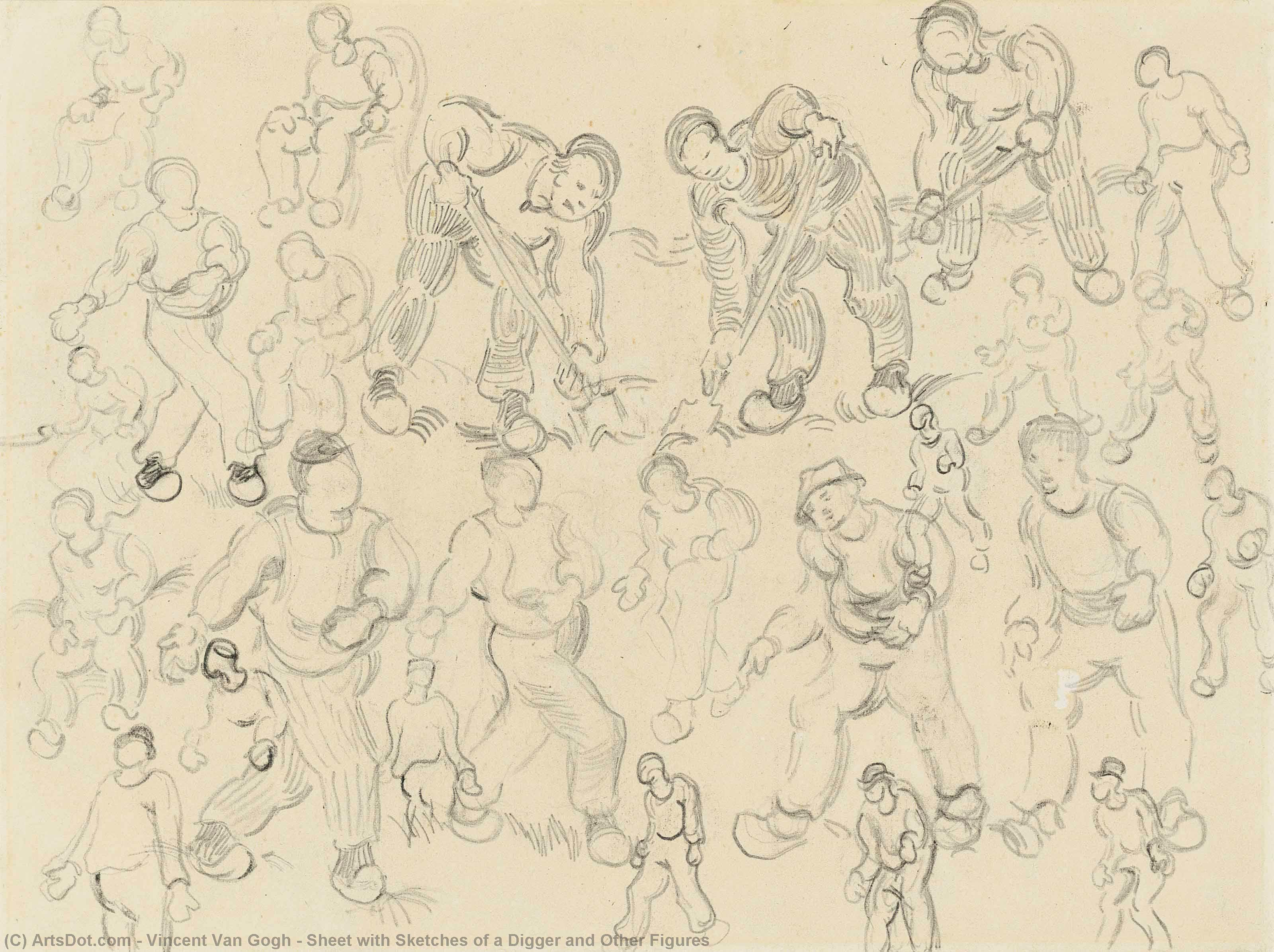 Sheet With Sketches Of A Digger And Other Figures — Vincent Willem Van Gogh