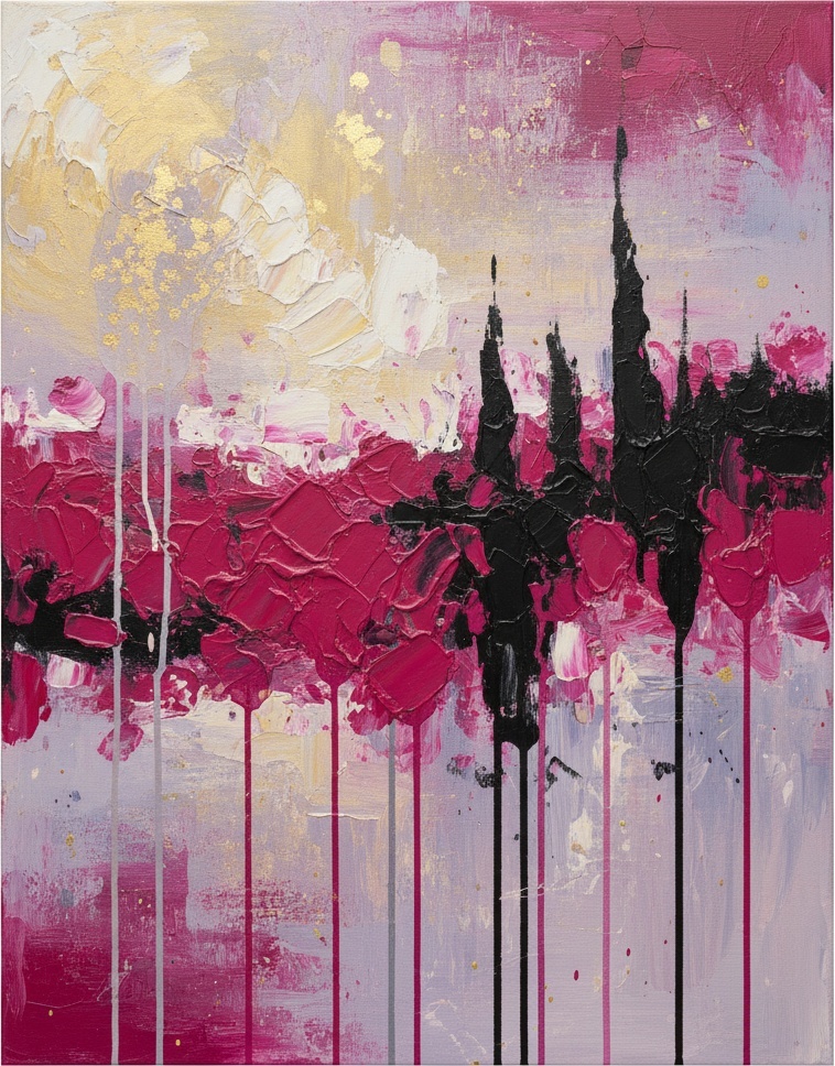 Ätherischer Horizont Aus Magenta-schatten Und Vergoldeten Fragmenten In Fließender Bewegung — Christian Noiret
