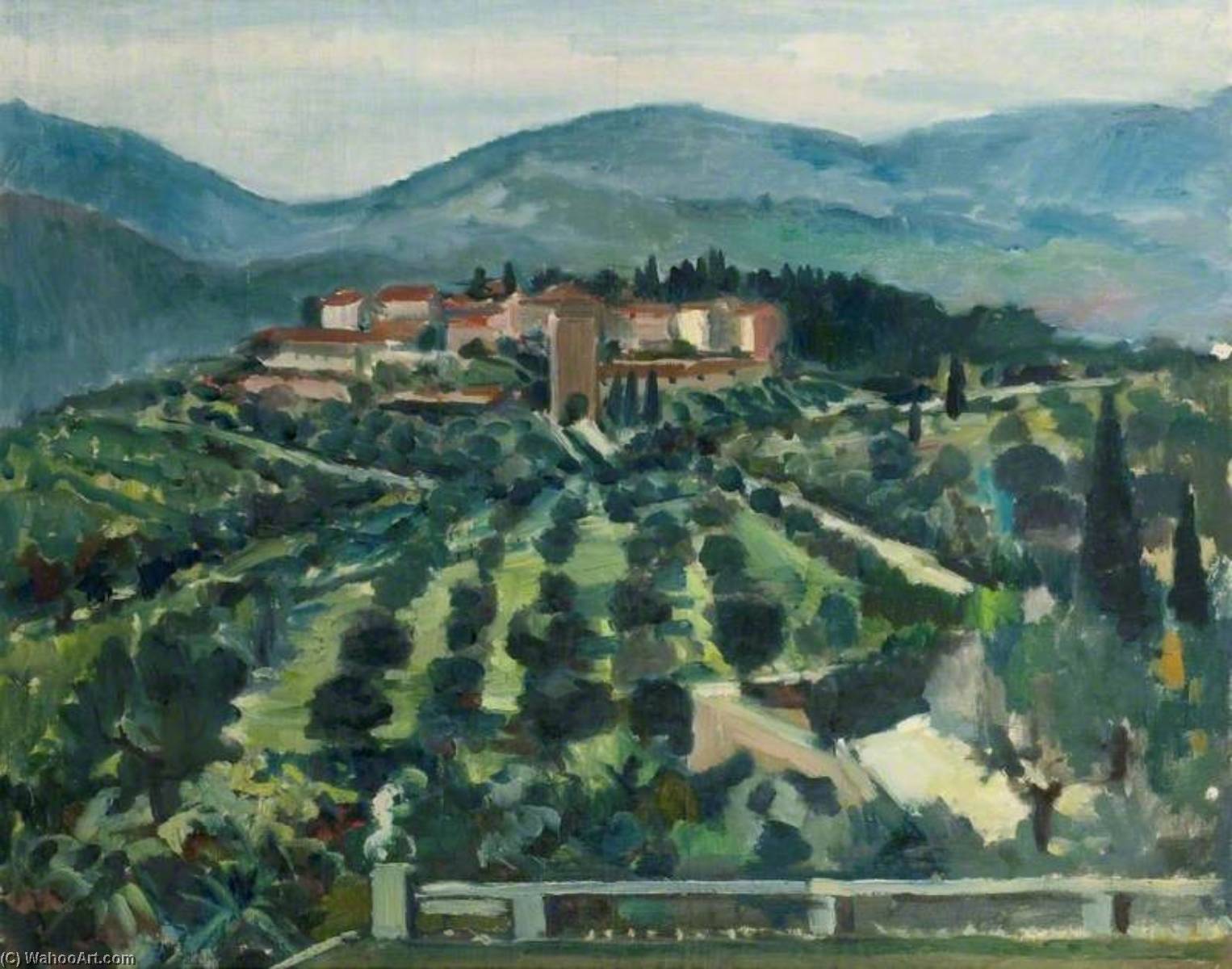 Hill Scene, Group Of Houses And A Church — Theodor Kern