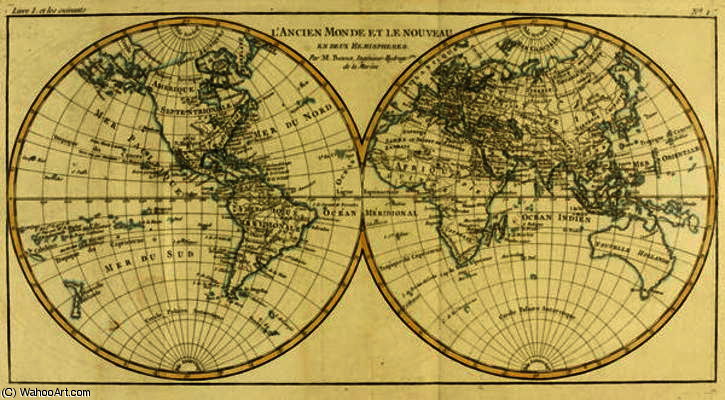 Map Of The World In Two Hemispheres, From 'atlas De Toutes Les Parties Connues Du Globe Terrestre' B — Rigobert Bonne (charles Marie Rigobert Bonne)