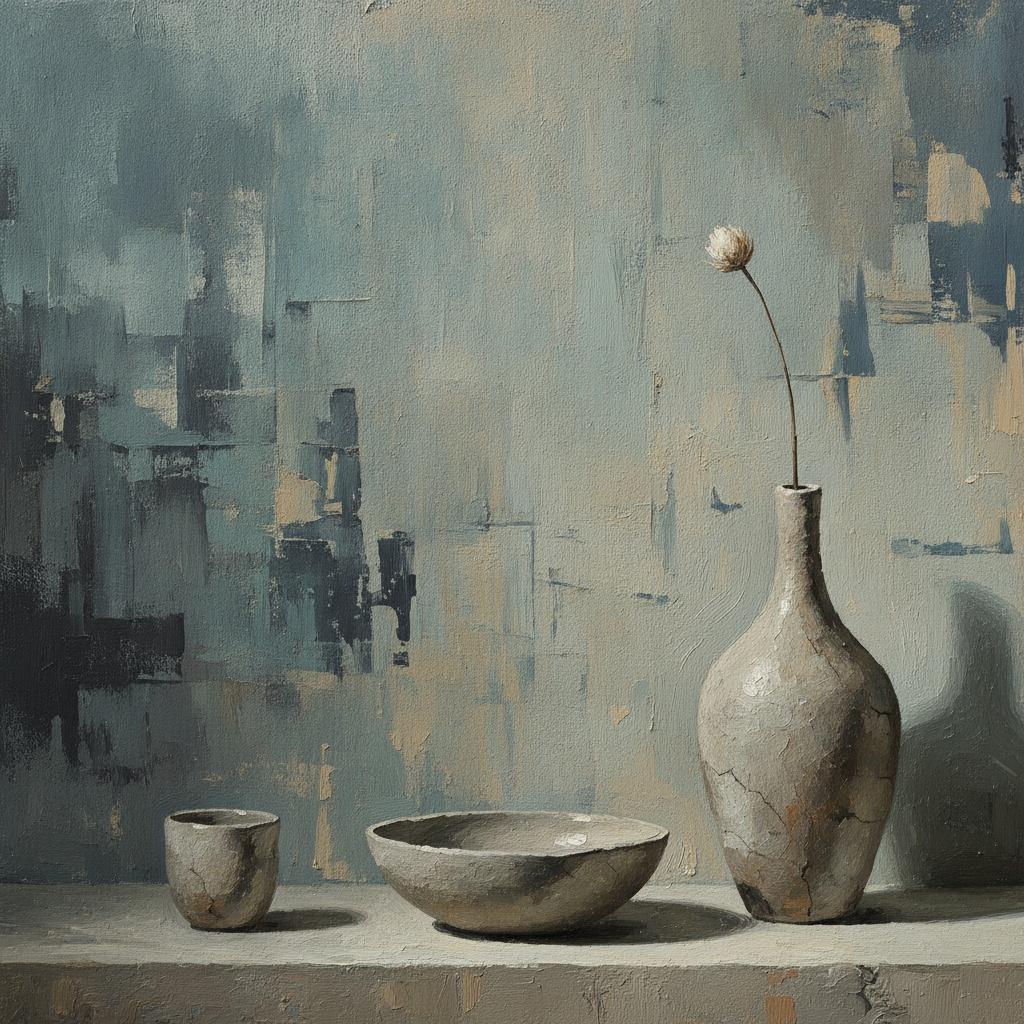 Weathered Stoneware In Slate And Ochre Shadows — David Moreau