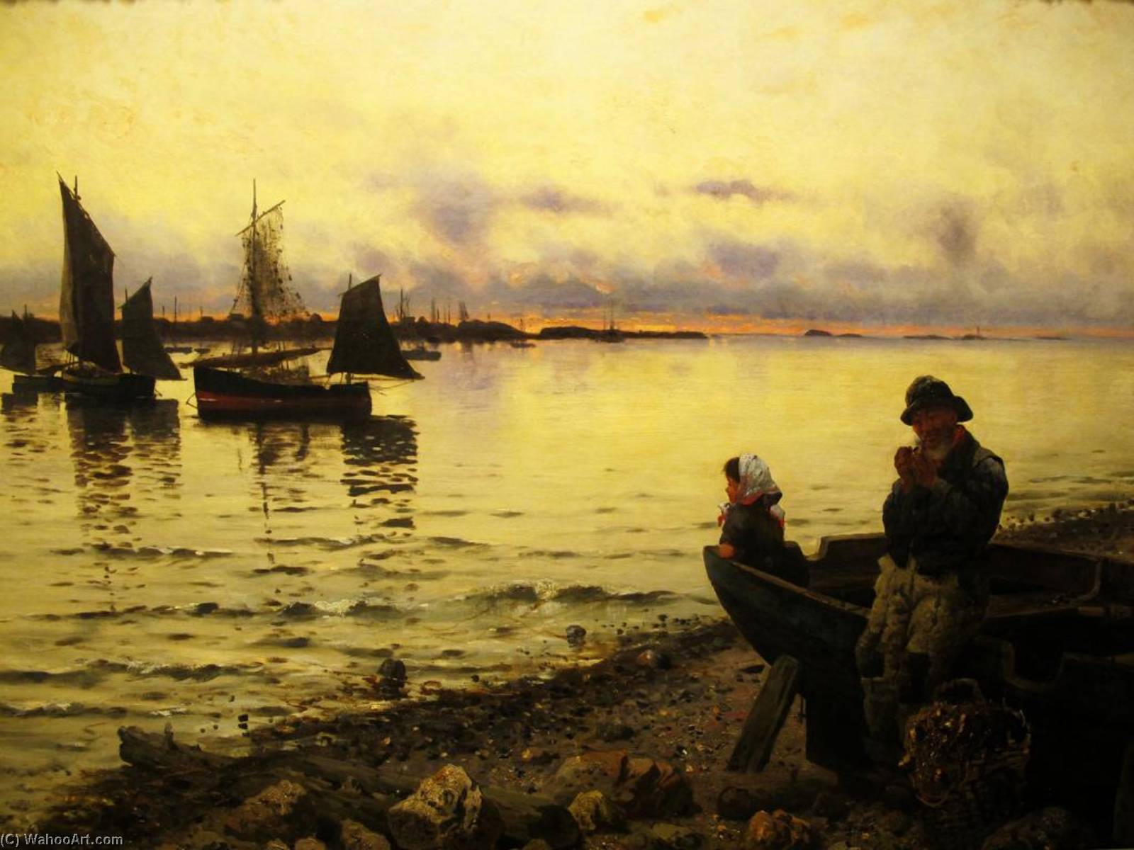 Norwegian Solnedgang På Havna Sunset At The Harbor — Frithjof Smith Hald