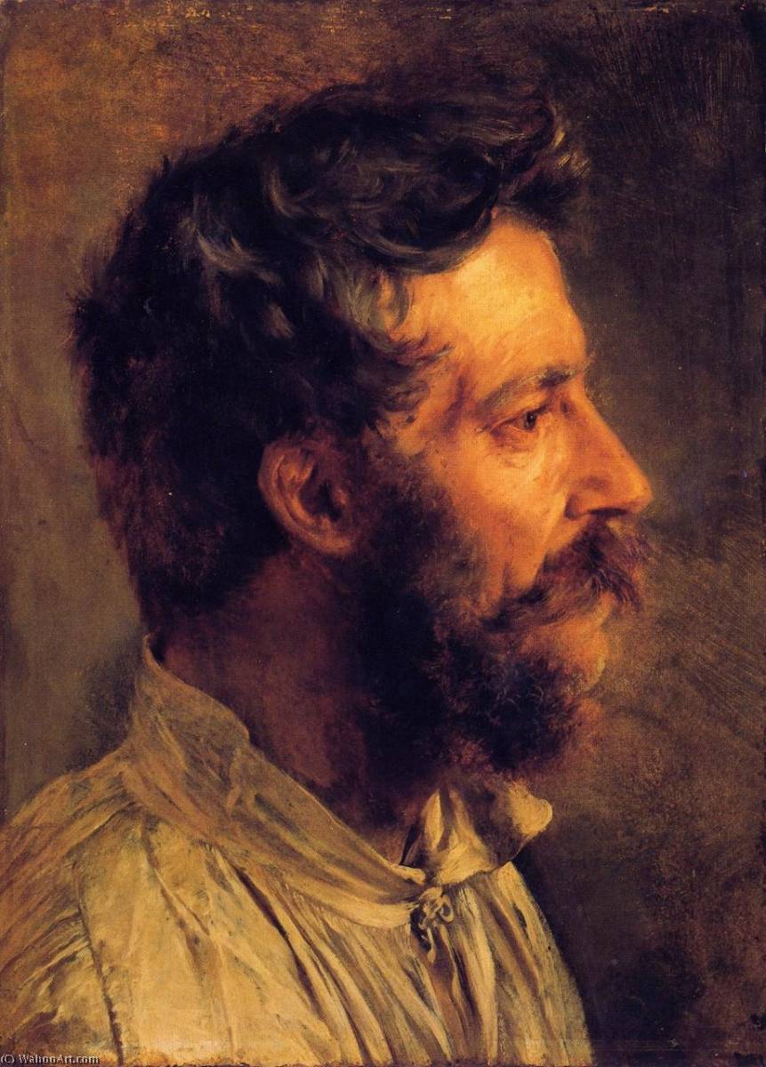 Head Of A Bearded Workman In Profile — Adolph Von Menzel